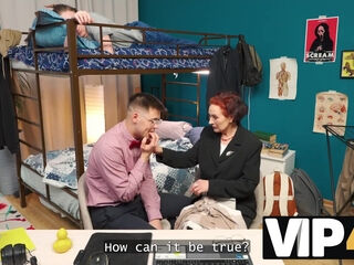 Redhead mature teacher feasts on a naughty student's big cock