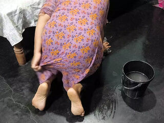 My aunty is cleaning the house and I hugged my step aunty