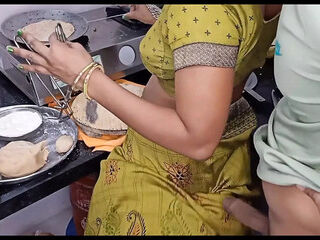 Indian desi aunty making food in Kitchen our husband went to come sex and cow girl style sex with hot boobs