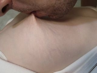 'Close up licking and biting her sweet nipple'