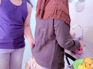 Budhe cooking harassed by naughty stepbrother