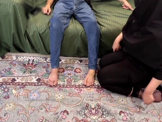 Horny BBW iranian girl gives me a nice footjob and gets railed doggystyle