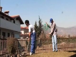 2 youthfull employees penetrate the grandma!