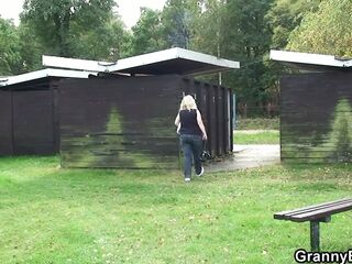 Buxomy light-haired grandmother dicked by insatiable stud on the beach