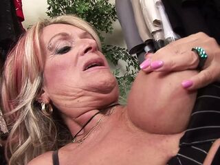 Mature platinum-blonde cougar seducing and fuckin' her married client