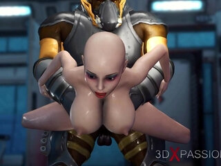 Huge alien monster bangs super hot busty 3D woman in ass