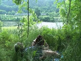 Super-Naughty and lush German chick pleasuring her fellow outdoors