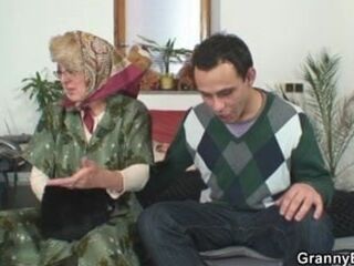 Lonely grandmother is pleasuring an youthfull dude