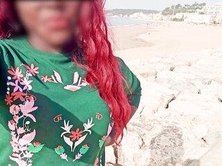 Horny ebony exhibits her pussy in public