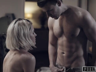 Blonde stepmom exlores her own stepson's hard dick for the first time