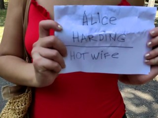 'Alice sunbathing topless on a public beach, playing with tits and a toy, and pissing'