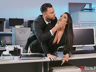 Horny Cougar Katana Kombat Threesome Office Sex