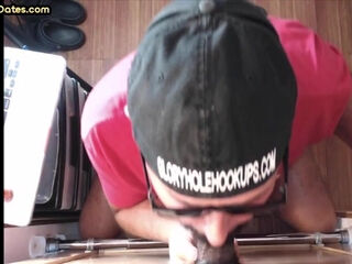 Gloryhole BJ gaydaddy sucks black dong till cum in his mouth