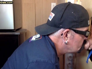 Gloryhole real DILF takes cock deep in his greedy mouth