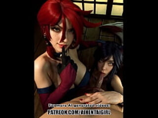 League of Legends Miss Fortune and Ahri cosplay | Uncensored Hentai AI generated