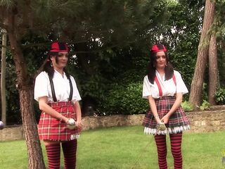 Light-Haired cougar clad up as Alise in Wonderland gets into an strong outdoor gang role have fun act