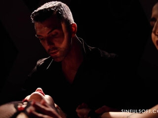 Small tits babe tied up and gently fucked