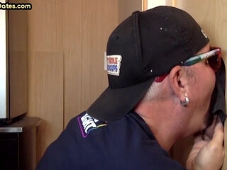 Gloryhole amateur DILF sucks BFs cock for jizz in mouth