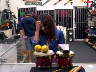 Cheap busty babe fucked and facialized in pawnshop office