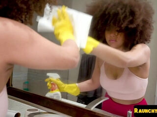 POV Ebony maid with medium boobs fucked by boss 4 cash