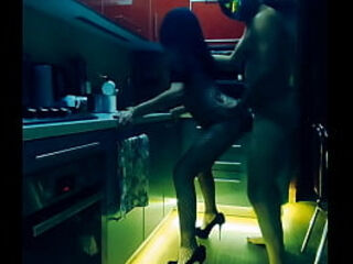 Beautiful slender wife in erotic bodysuit rough fucked in the kitchen in all positions