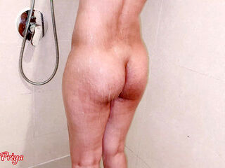 Priya naked bathing under the shower and fingering and dildo for fun while talking with Boyfriend in Hindi audio
